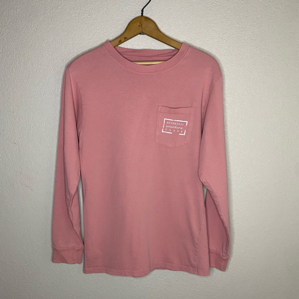 Southern Marsh pink long sleeve tee top with pocket in front
